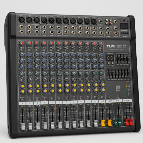 Mixer audio amplificat TUM PPM-1208, 2×650W, Bluetooth, USB, efecte DSP