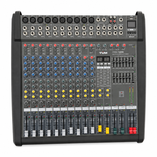 ChatGPT Image 13 aug. 2026, 12_13_57 Mixer audio amplificat TUM PPM-1208, 2×650W, Bluetooth, USB, efecte DSP