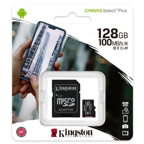 sdcs2-128gb-1 Memory Card microSDXC Kingston Canvas Select Plus 128GB, Class 10, UHS-I U1, V10, A1 + Adaptor SD