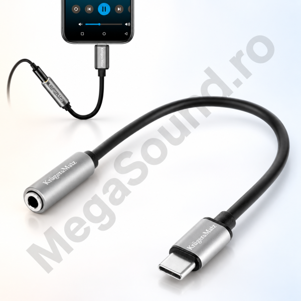 Cablu adaptor USB-C tată – Jack 3,5 mm mamă Krüger&Matz, 17,5 cm