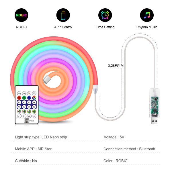 Bandă LED Neon RGB-Magic  5 Metri, Control Smart și Efecte Dinamice