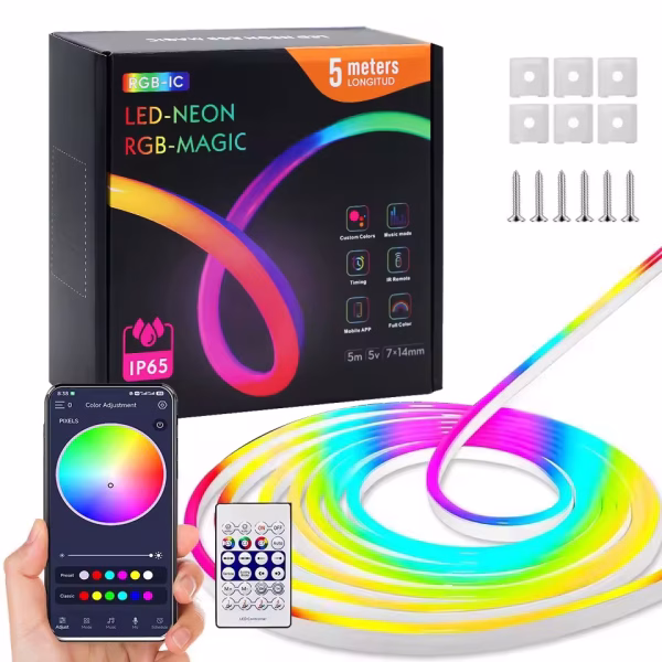 Bandă LED Neon RGB-Magic  5 Metri, Control Smart și Efecte Dinamice