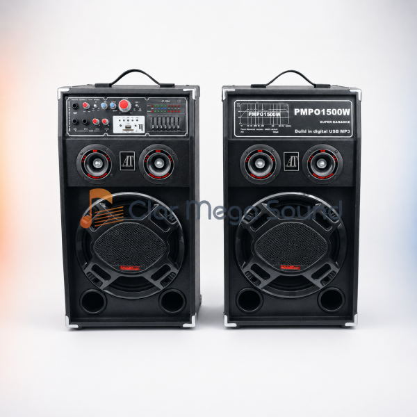 Set 2 Boxe Active AT Performance AT-284, 1500W PMPO, Difuzoare 12”, Bluetooth, USB/MP3, AUX, Karaoke, Microfon Wireless și Telecomandă