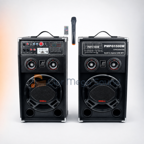 Set 2 Boxe Active AT Performance AT-284, 1500W PMPO, Difuzoare 12”, Bluetooth, USB/MP3, AUX, Karaoke, Microfon Wireless și Telecomandă
