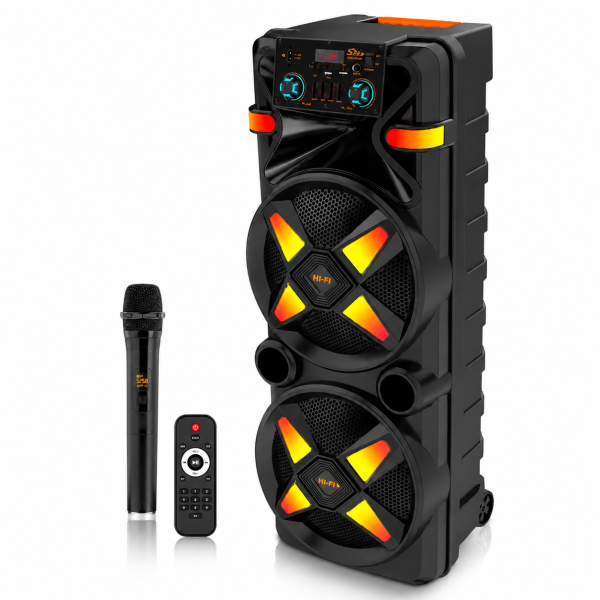 ChatGPT Image 12 iul. 2026, 09_37_14 Boxă Portabilă AT Performance 12” x2, 6000mAh, Bluetooth, RGB , DSP, Microfon Wireless – Super Bass