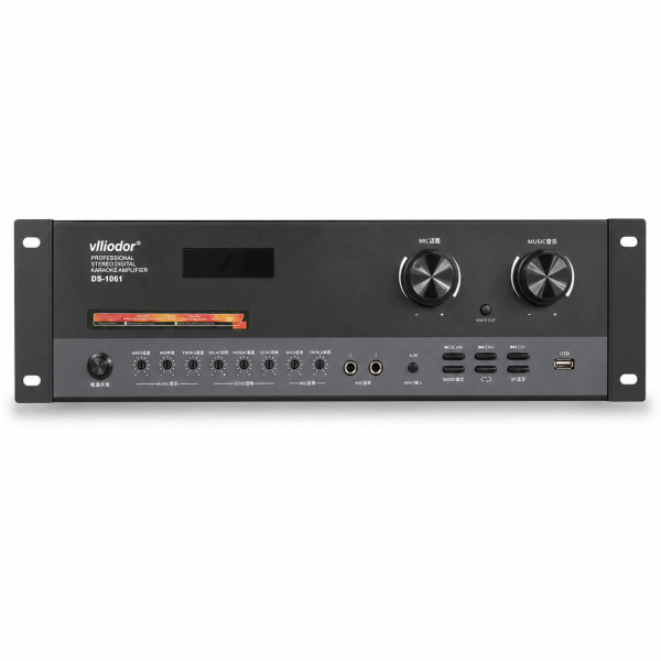 Amplificator Karaoke Vlliodor DS-1061, 2×125W, Bluetooth, USB, Intrare Optică și Coaxială