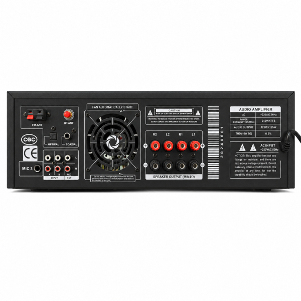 Amplificator Karaoke Vlliodor DS-1061, 2×125W, Bluetooth, USB, Intrare Optică și Coaxială
