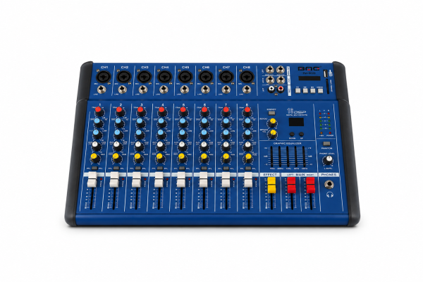 Mixer Audio Amplificat BMG PMX802D, 8 Canale, DSP 16 Efecte, USB/SD, Phantom +48V, Egalizator Grafic, Ieșiri Boxe