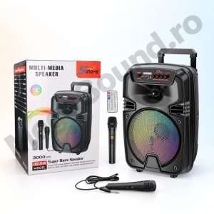 Boxă Portabilă Karaoke Sing-e ZQS12149, 12 Inch, 40W, Bluetooth 5.3, Acumulator 3000mAh, RGB LED, USB/TF/FM, 2 Microfoane Incluse, Telecomandă